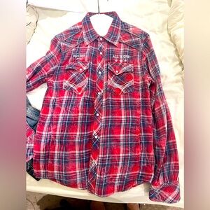 MEN'S HARD ROCK GUITAR COMPANY PLAID BUTTON DOWN SHIRT 

＞